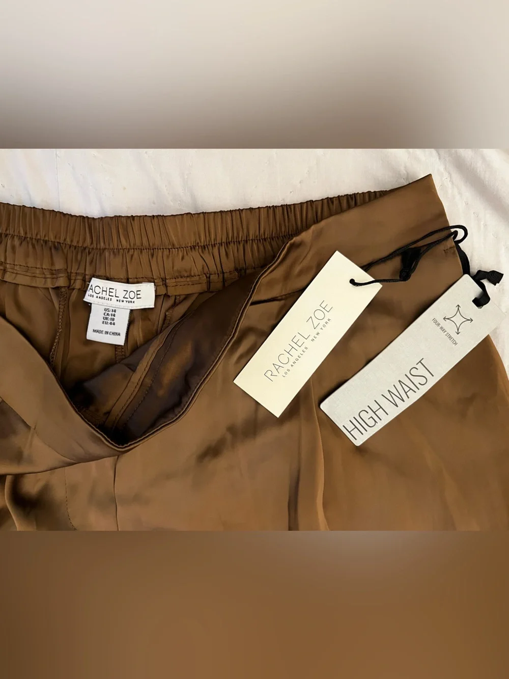 Rachel Zoe Brown Satin Wide-Leg Pants